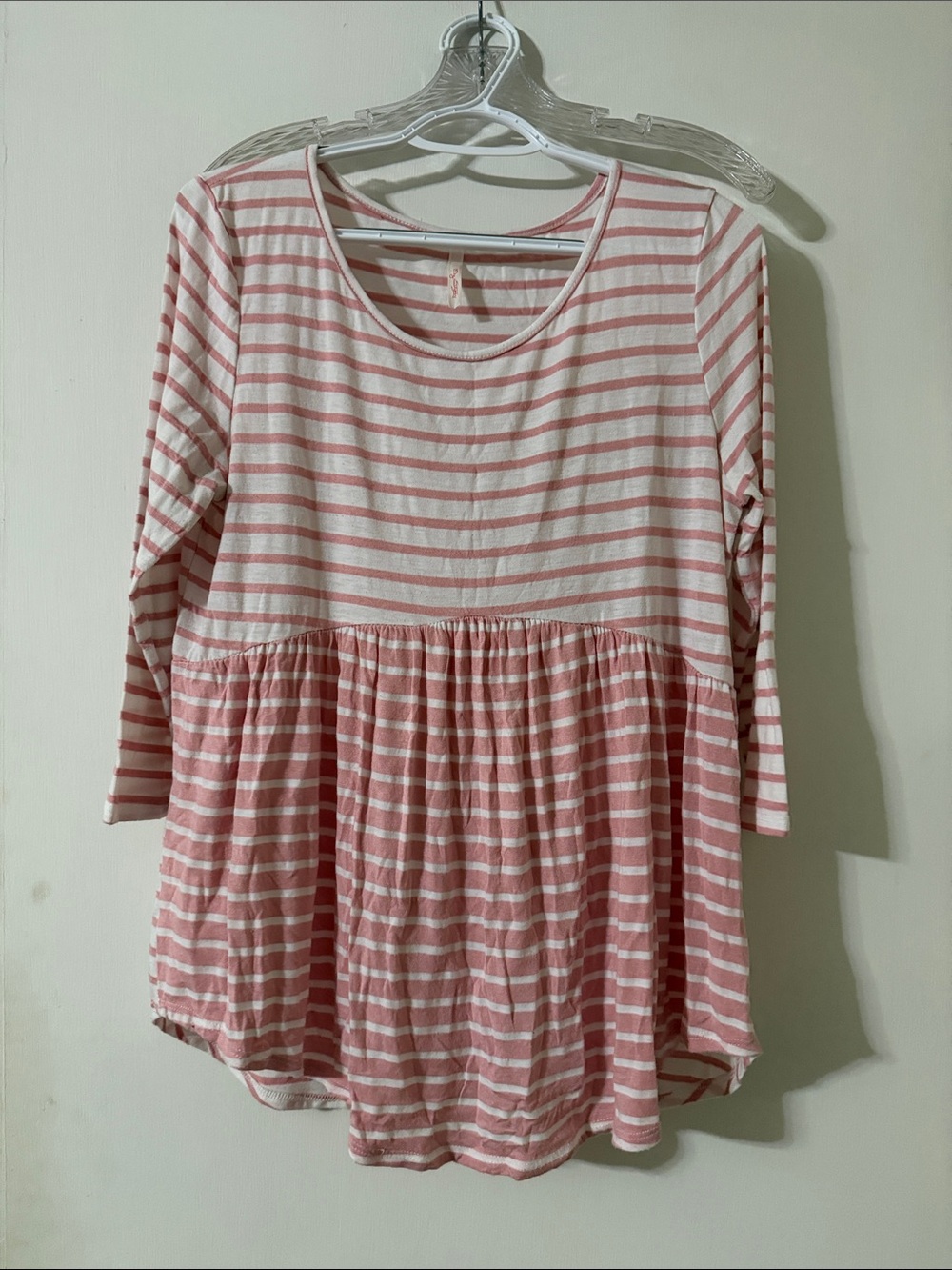 My Story Pink and White Striped Peplum Top